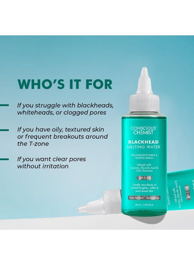 كيميائي واعي ماء إزالة الرؤوس السوداء من كونشيس كيميست® | 50 مل | علاج لطيف للمسام بحمض السكسينيك وحمض الجليكوليك وإكسوسومات السيكا | يفتح المسام، ويزيل الرؤوس السوداء، وينعم البشرة | تونر للرجال والنساء - Image 3